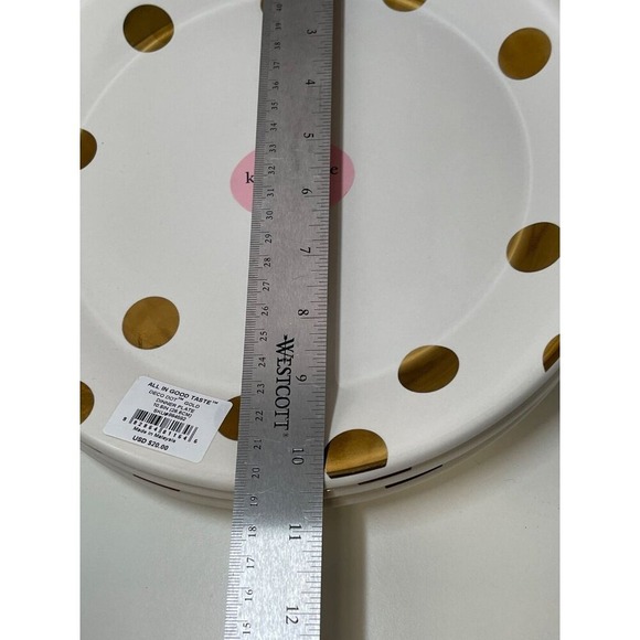 Kate Spade Plates "ALL IN GOOD TASTE" Polka Dot Gold & White 4Pc. NEW! - Picture 2 of 6